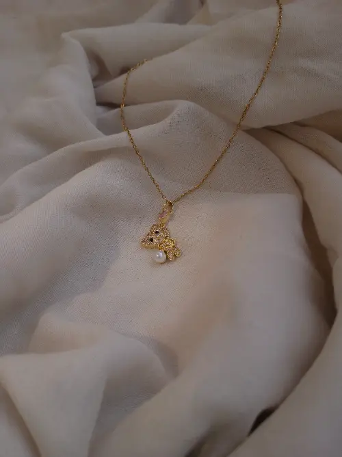 Teddy Bear Pearl Charm Pendant