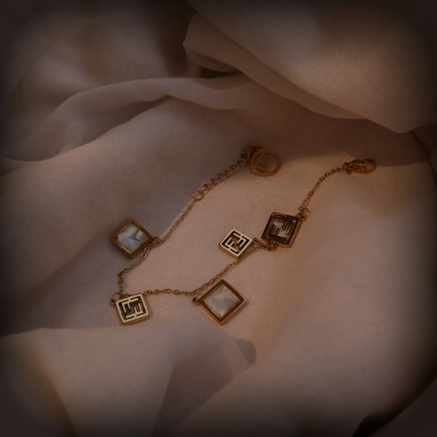 Geometric Mother-of-Pearl Charm Bracelet