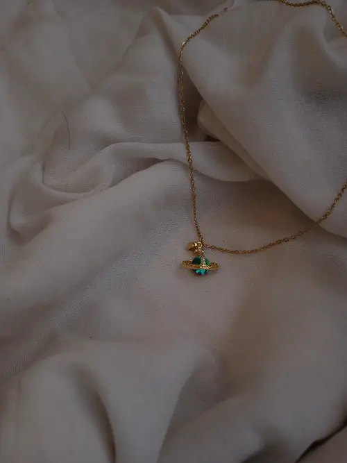 Green Saturn Planet Necklace
