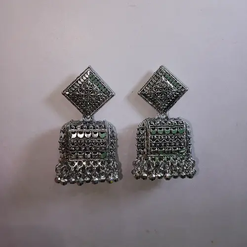 Rajwadi Silver Jhumka